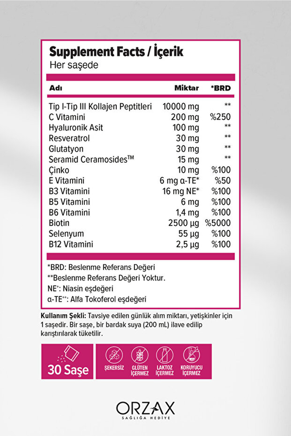 Orzax Day2Day The Collagen Beauty Intense Çilek Aromalı 30 Saşe