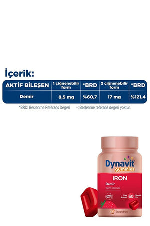 Dynavit Gummies Iron 8,5 mg 60 Çiğnenebilir Form