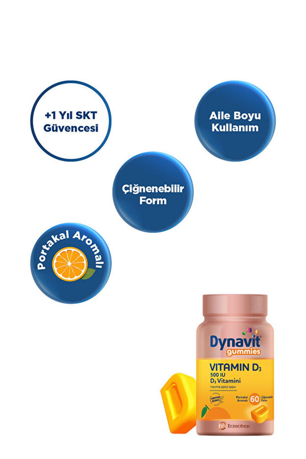 Dynavit Gummies Vitamin D3 500 IU 60 Çiğnenebilir Form