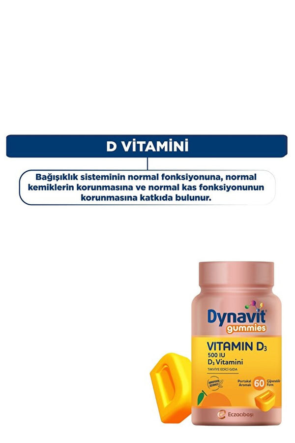 Dynavit Gummies Vitamin D3 500 IU 60 Çiğnenebilir Form