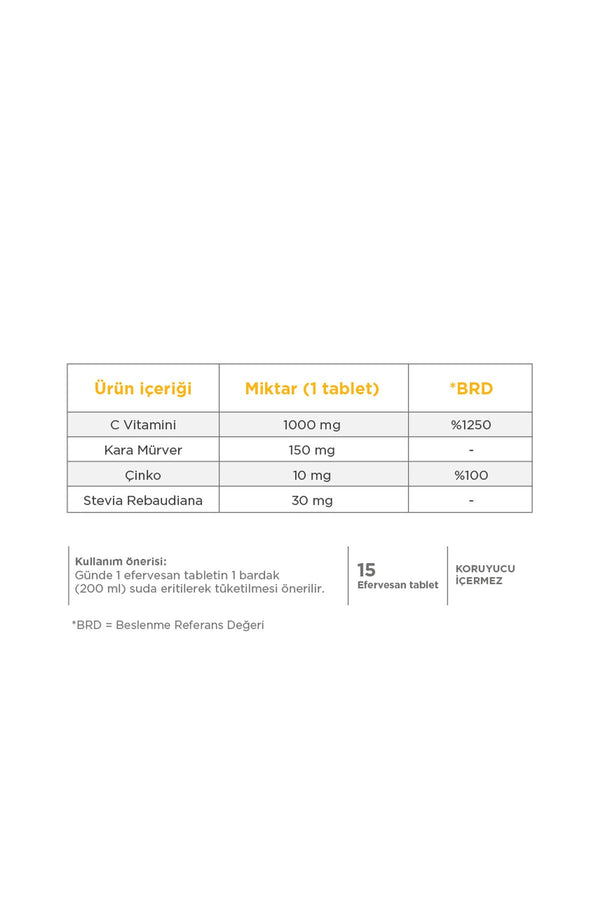 Dynavit Vitamin C + Sambucus Nigra + Çinko 15 Efervesan Tablet