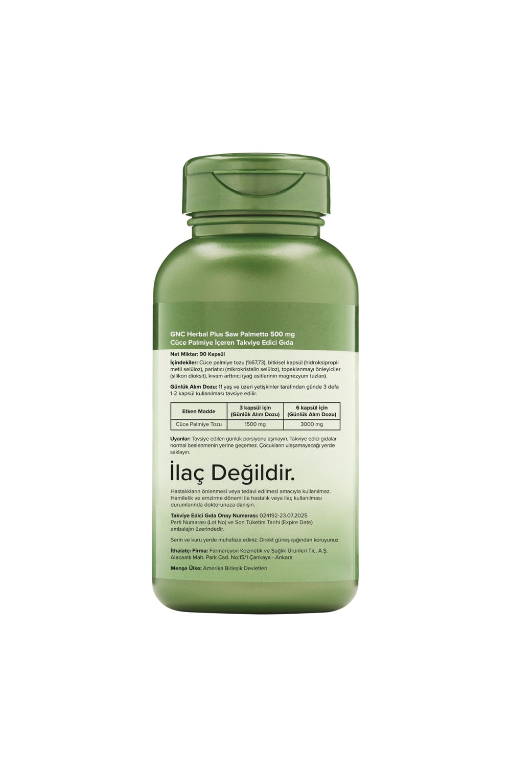GNC Herbal Plus Saw Palmetto 500 mg 90 Kapsül