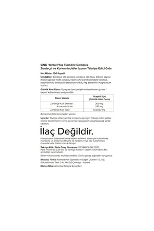 GNC Herbal Plus Turmeric Complex 100 Kapsül