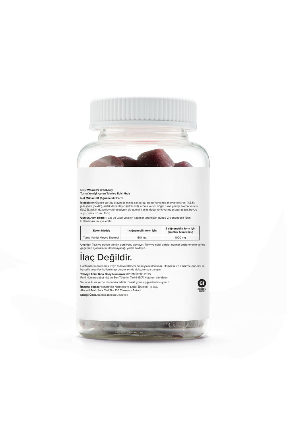 GNC Women's Cranberry 510 mg 60 Çiğnenebilir Form