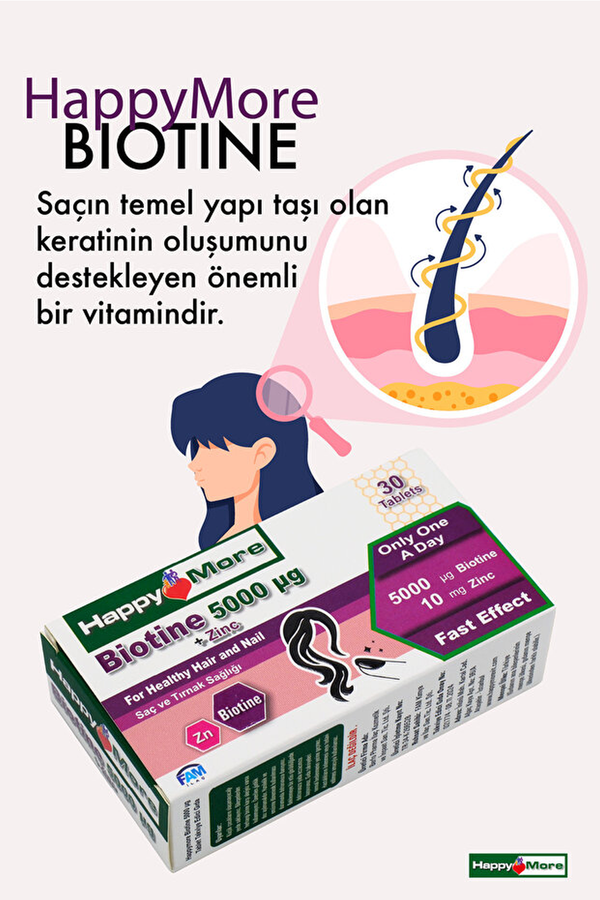 HappyMore Biotin 5000 mcg 30 Tablet