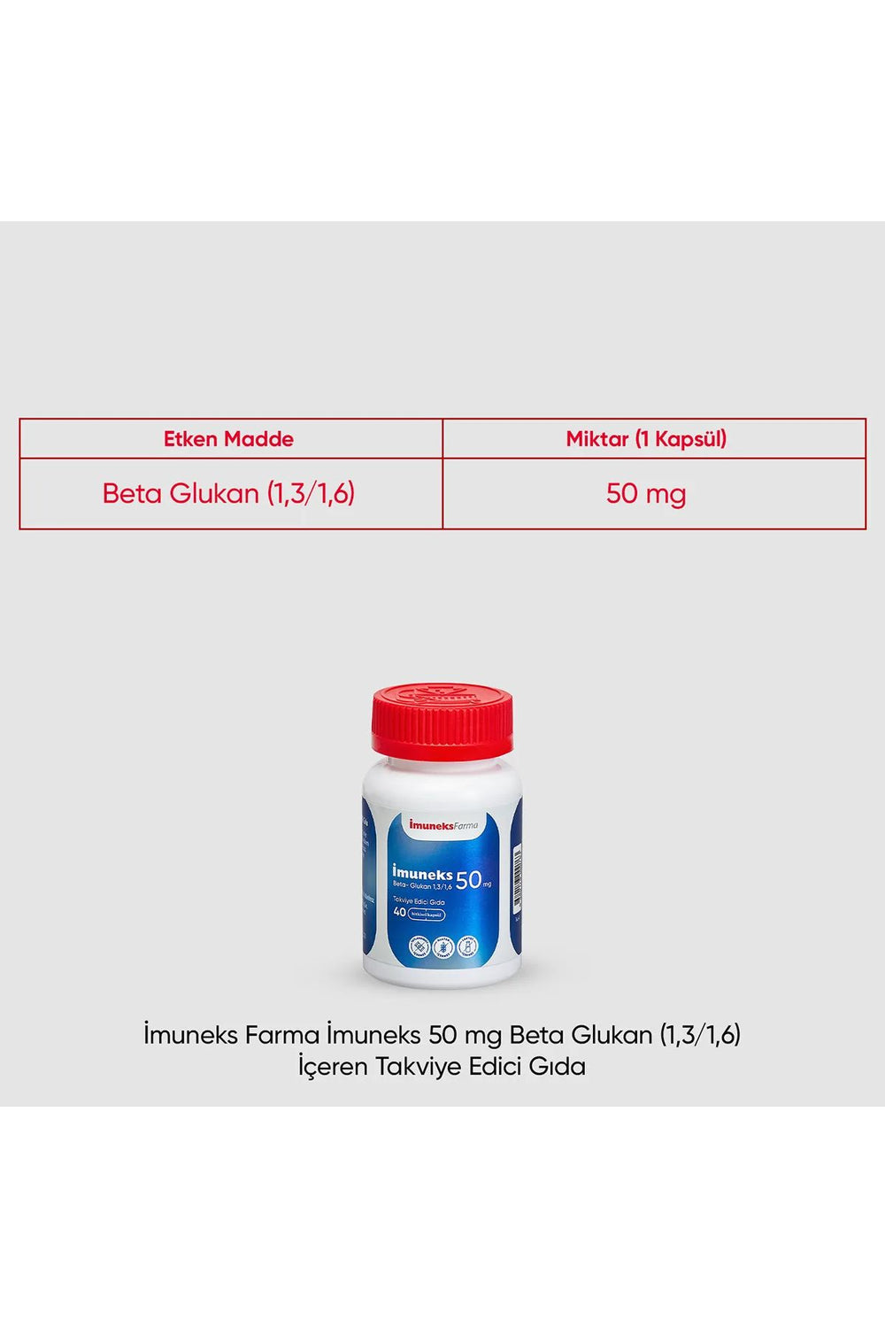 İmuneks Beta Glukan 50 mg 40 Kapsül
