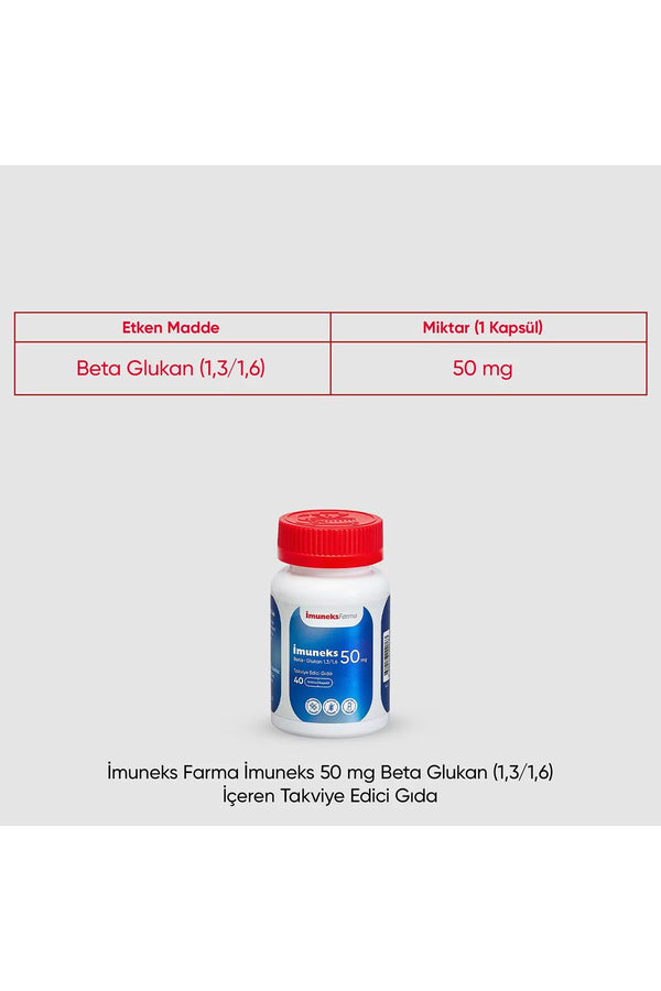 İmuneks Beta Glukan 50 mg 40 Kapsül