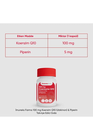 İmuneks Koenzim Q-10 (Ubikinon) & Piperin 100 mg 30 Kapsül