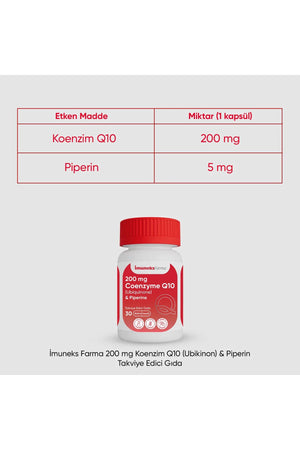 İmuneks Koenzim Q-10 (Ubikinon) & Piperin 200 mg 30 Kapsül