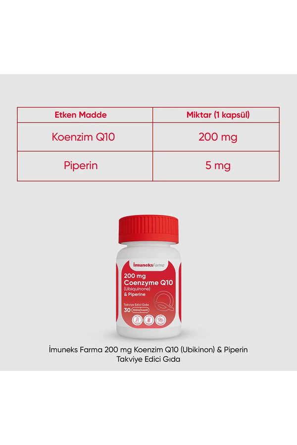İmuneks Koenzim Q-10 (Ubikinon) & Piperin 200 mg 30 Kapsül