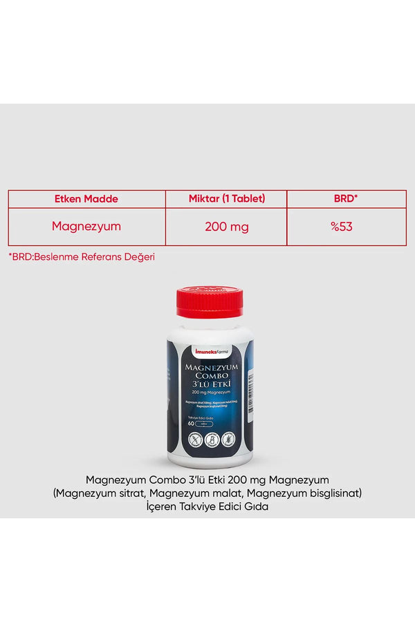 İmuneks Magnezyum Combo 3’lü Etki 200 mg 60 Tablet