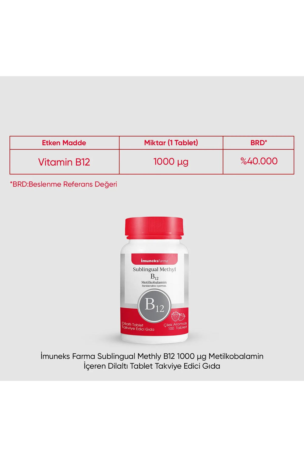 İmuneks Sublingual Methyl B12 1000 mcg 100 Dilaltı Tablet