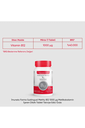 İmuneks Sublingual Methyl B12 1000 mcg 100 Dilaltı Tablet