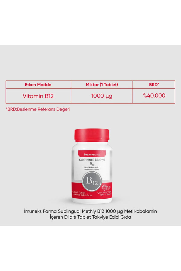 İmuneks Sublingual Methyl B12 1000 mcg 100 Dilaltı Tablet