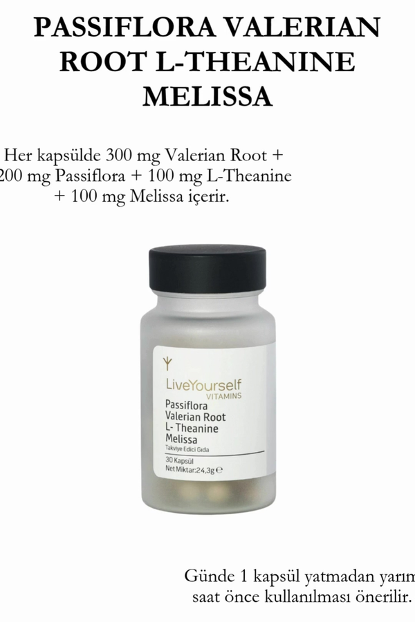 LiveYourself Passiflora Valerian Root L-Theanine Melissa 30 Kapsül