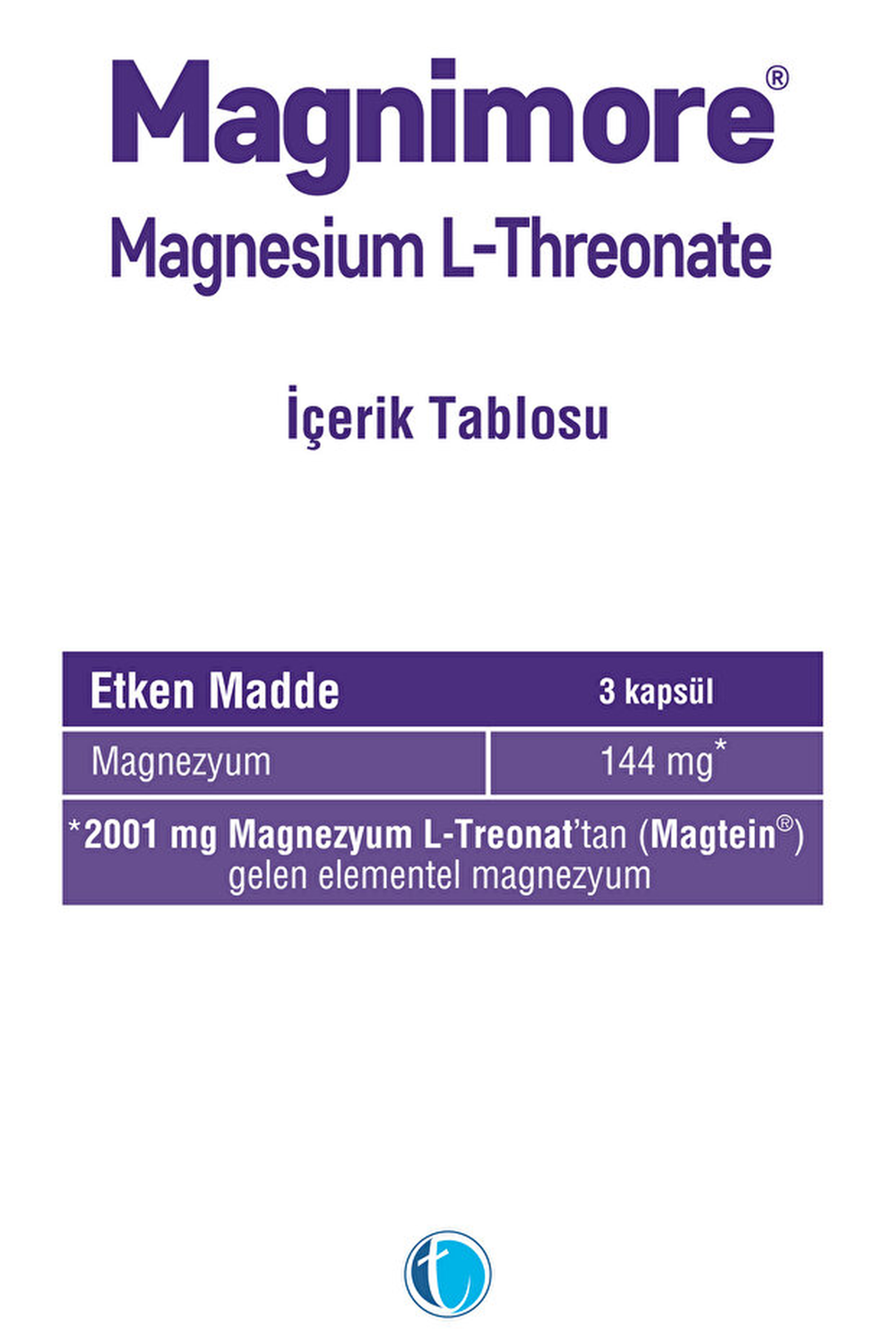Magnimore Magnesium L-Threonate 144 mg 60 Kapsül