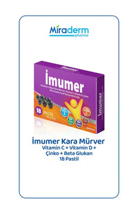 Miraderm İmmumer Kara Mürver Vitamin C + Vitamin D + Çinko + Beta Glukan 18 Pastil