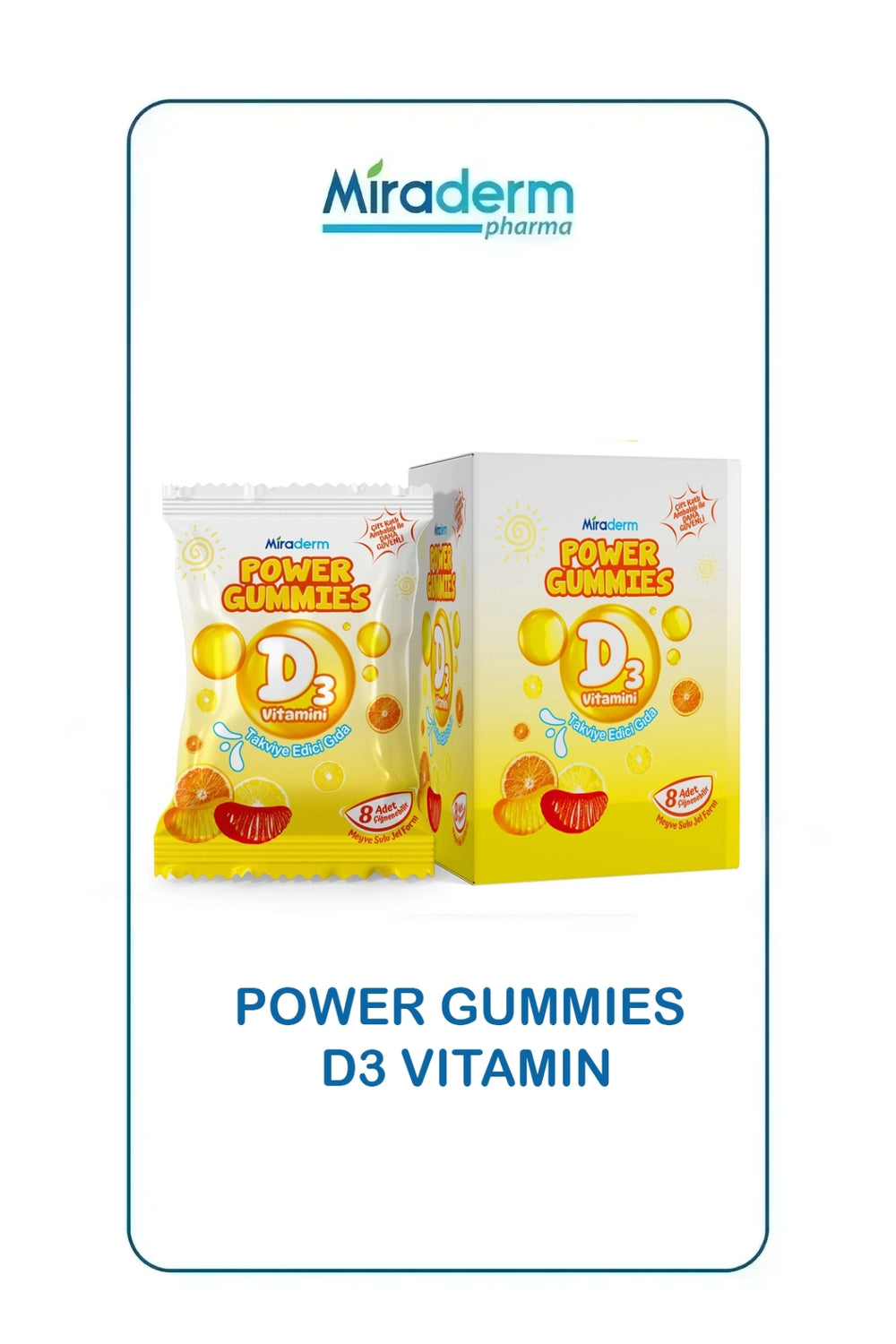 Miraderm Power Gummies D3 Vitamin 500 IU 64 Çiğnenebilir Form