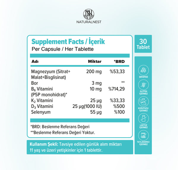 Naturalnest Magnezyum Plus 200 mg 90 Tablet