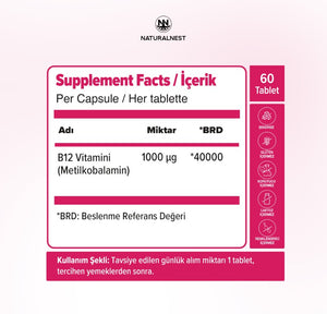 Naturalnest Vitamin B12 1000 mcg 60 Dilaltı Tablet
