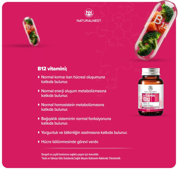 Naturalnest Vitamin B12 1000 mcg 60 Dilaltı Tablet