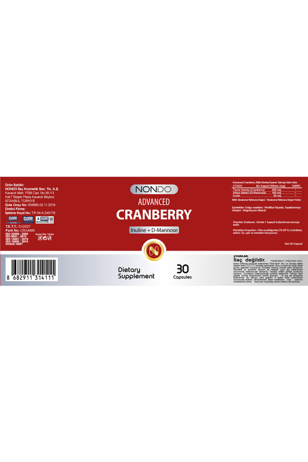 Nondo Advanced Cranberry 30 Kapsül