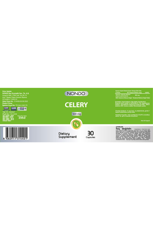 Nondo Celery 500 mg 30 Kapsül