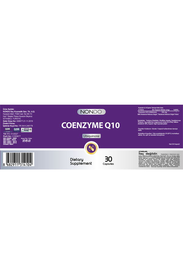 Nondo Koenzim Q-10 100 mg 30 Kapsül