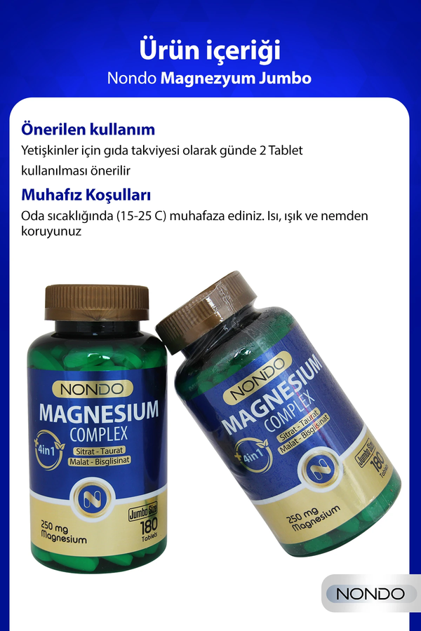 Nondo Magnezyum Kompleks Jumbo Boy 125 mg 180 Tablet