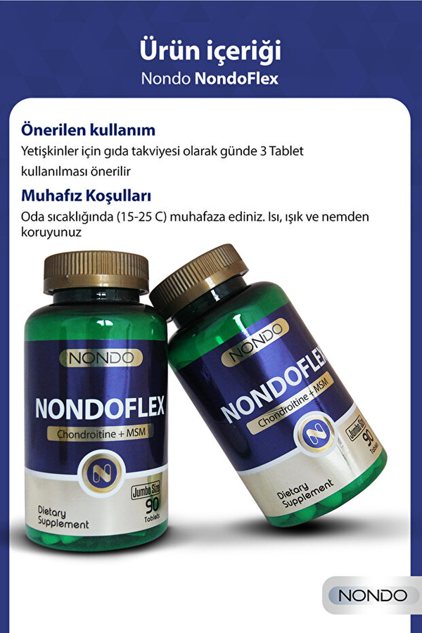 Nondo Nondoflex Glukozamin + MSM + Tip II Kolajen Jumbo Size 90 Tablet