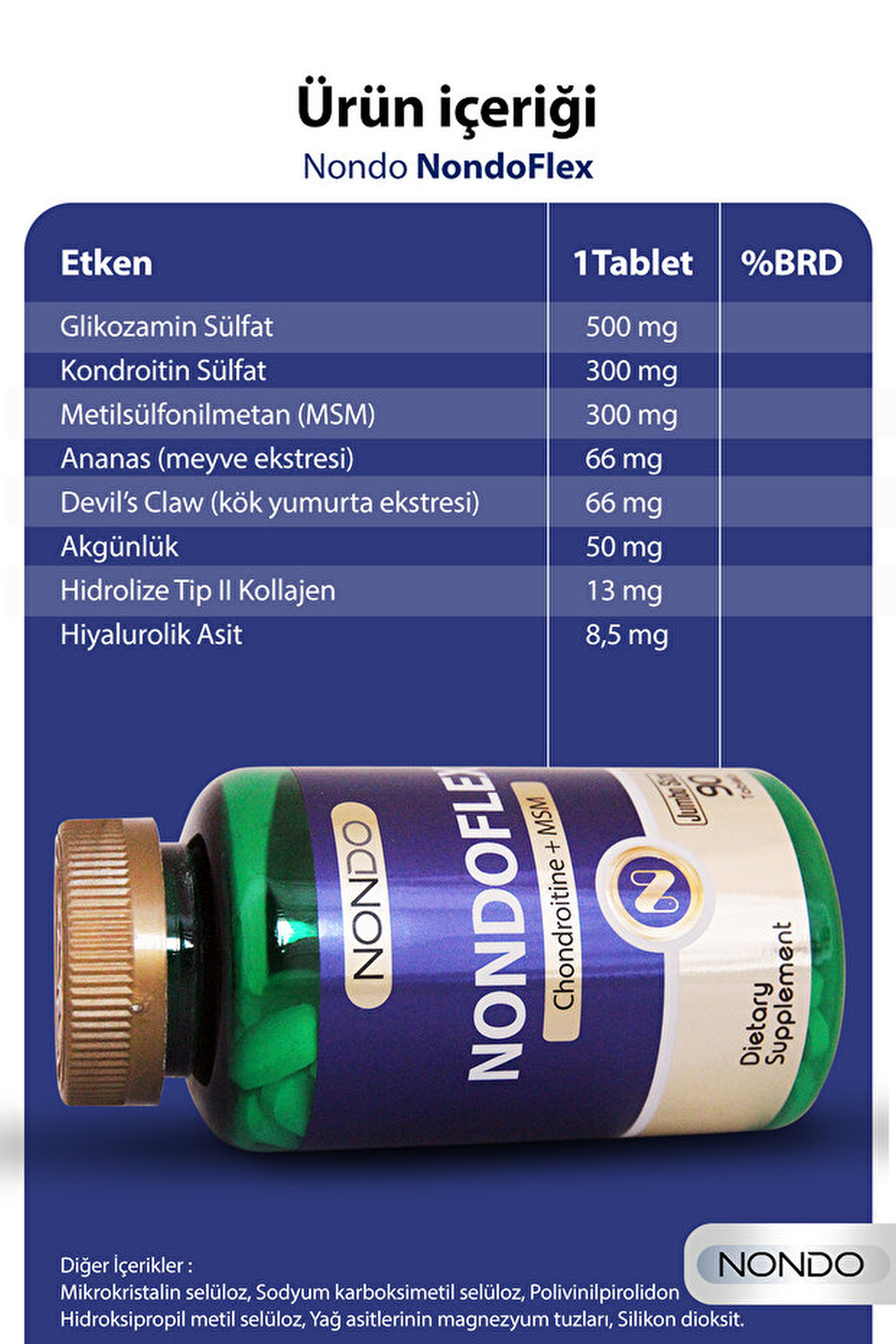 Nondo Nondoflex Glukozamin + MSM + Tip II Kolajen Jumbo Size 90 Tablet