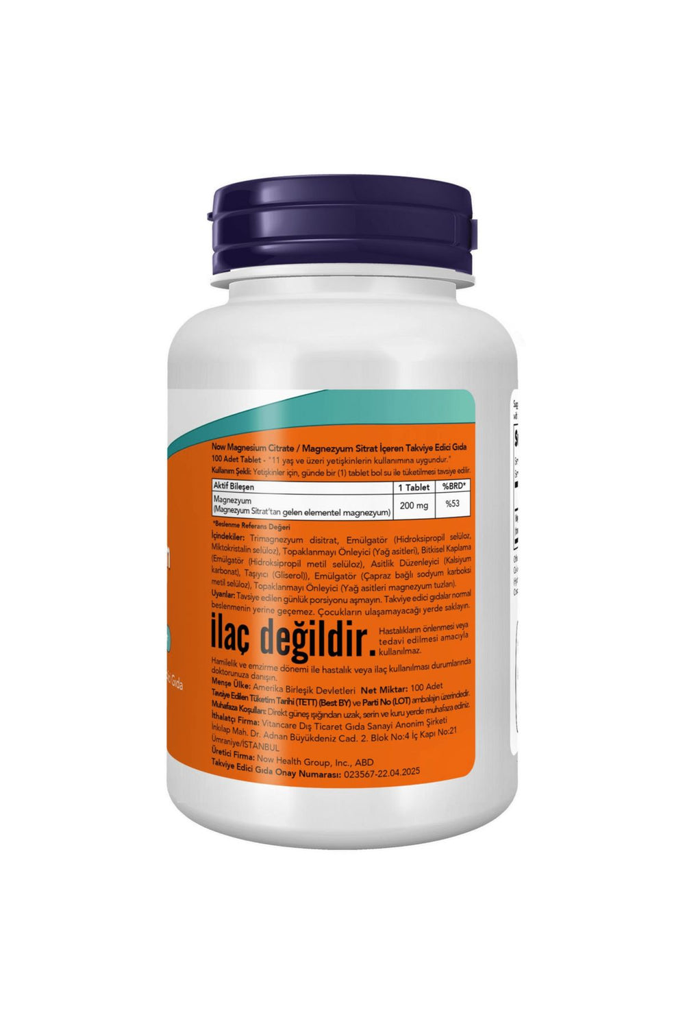 Now Magnesium Citrate 200 mg 100 Tablet