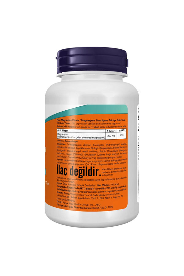 Now Magnesium Citrate 200 mg 100 Tablet