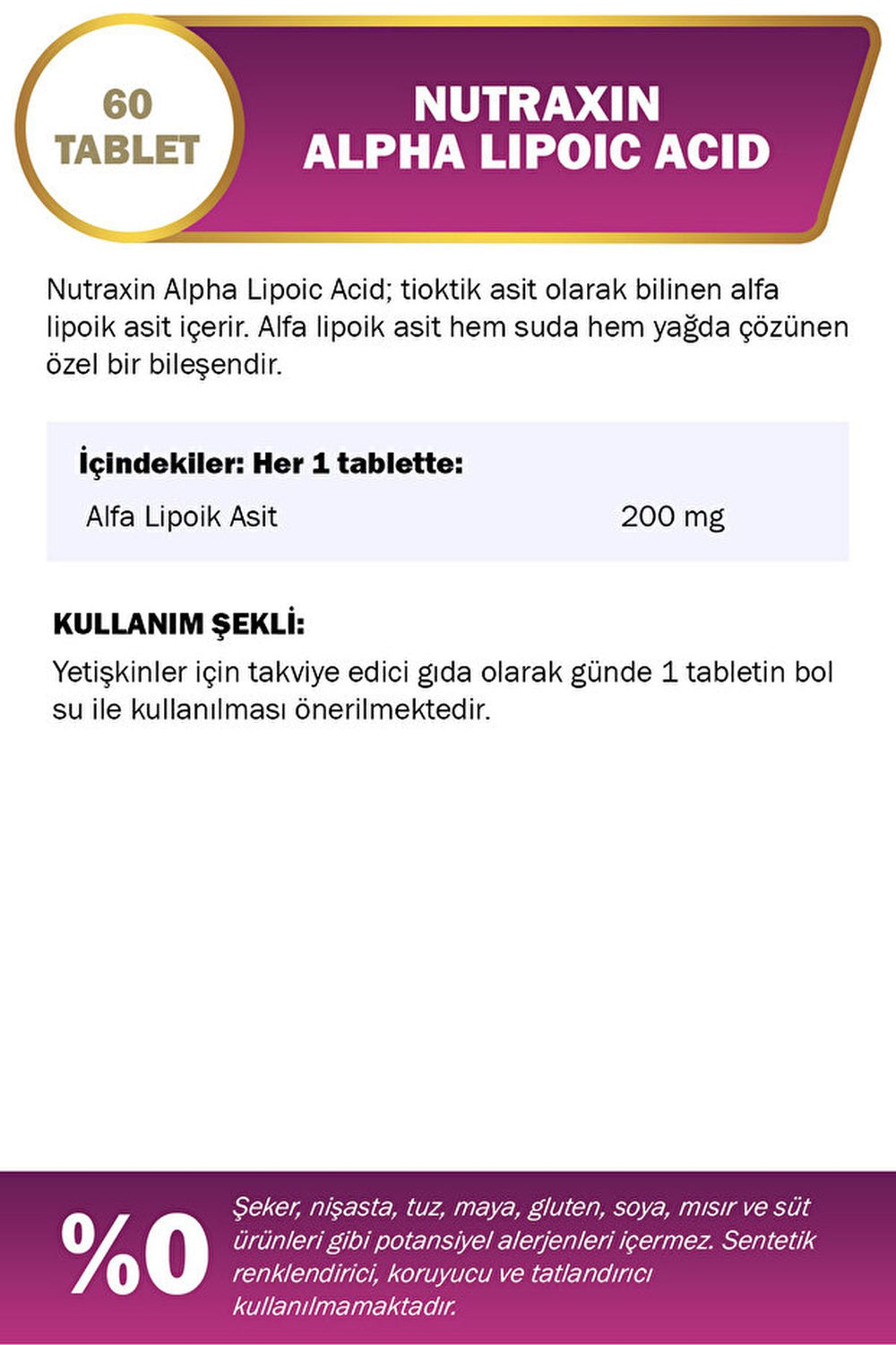 Nutraxin Alpha Lipoic Acid 200 mg 60 Tablet