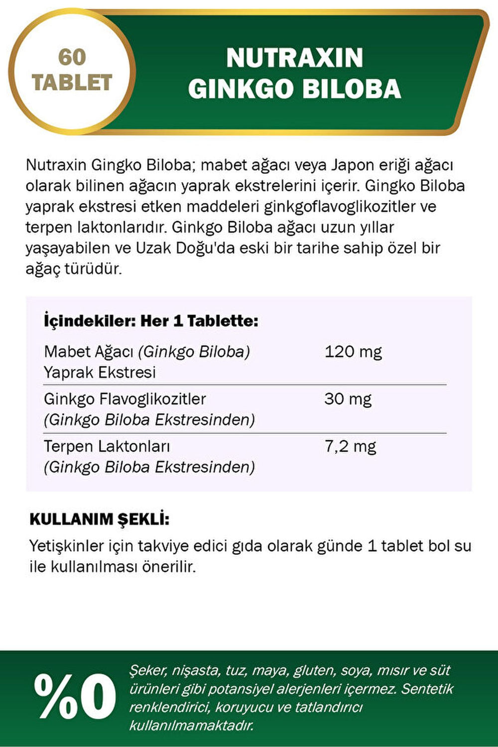 Nutraxin Ginkgo Biloba 120 mg 60 Tablet