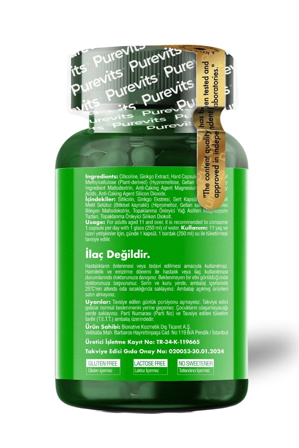 Purevits Ginkgo Biloba Citicoline + Focus 30 Kapsül