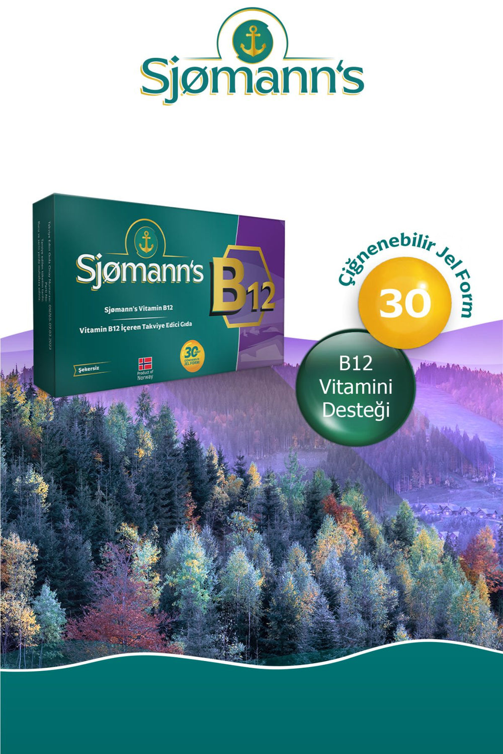 Sjømann's B12 1000 mcg 30 Çiğnenebilir Form
