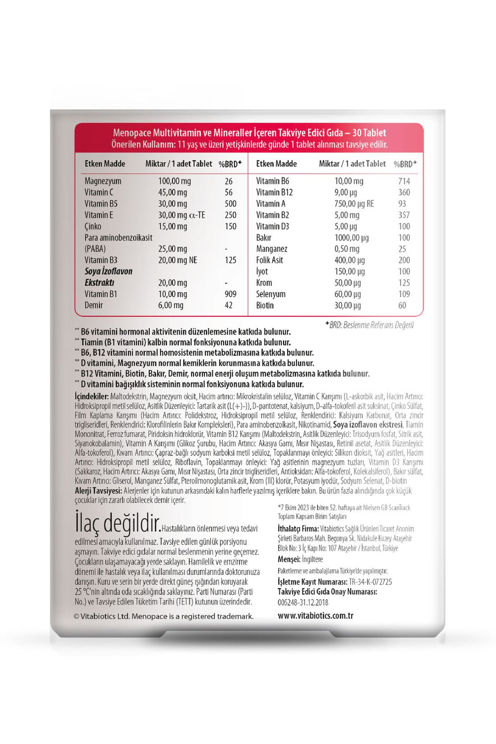 Vitabiotics Menopace Original 30 Tablet