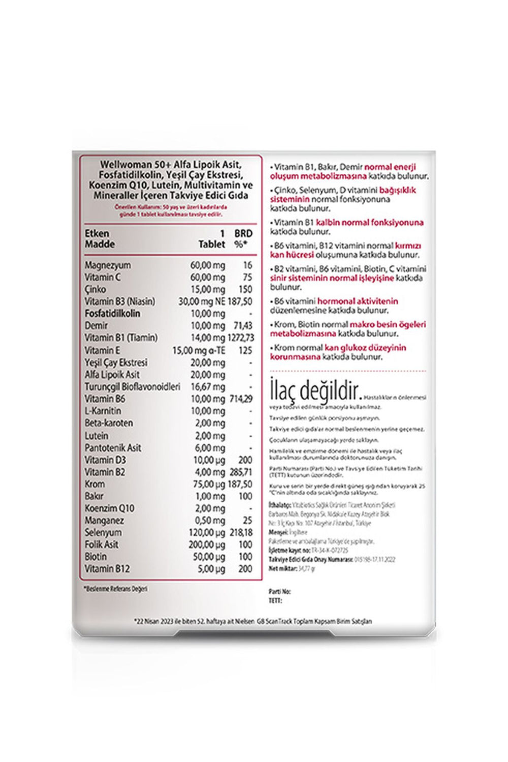Vitabiotics Wellwoman 50+ 30 Tablet