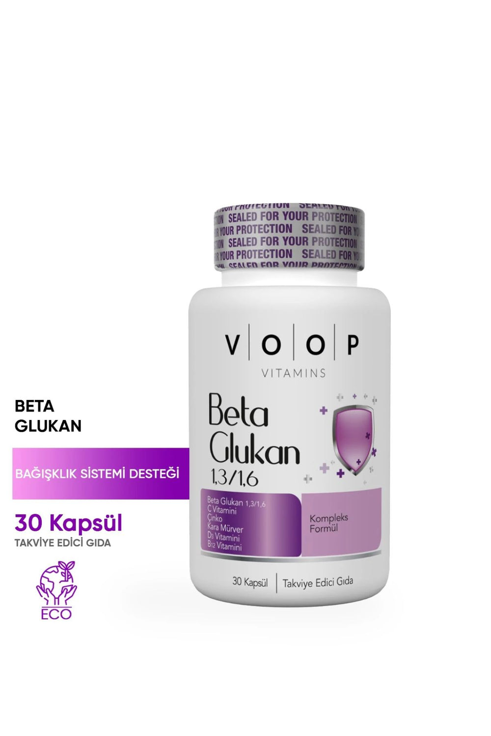 Voop Beta Glukan Kara Mürver, C Vitamini, Çinko 30 Kapsül