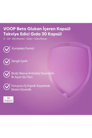 Voop Beta Glukan Kara Mürver, C Vitamini, Çinko 30 Kapsül