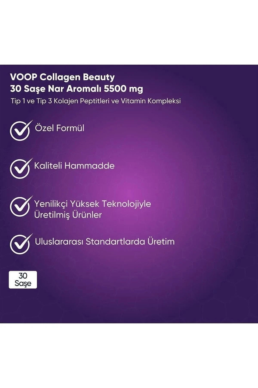 Voop Collagen Beauty Yüksek Biyoaktif Hidrolize Tip I & Tip III Kolajen 10 Saşe