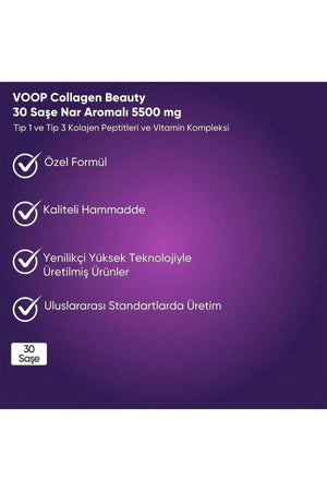 Voop Collagen Beauty Yüksek Biyoaktif Hidrolize Tip I & Tip III Kolajen 10 Saşe