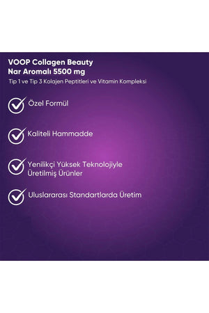 Voop Collagen Beauty Yüksek Biyoaktif Hidrolize Tip I & Tip III Kolajen 10 Tüp
