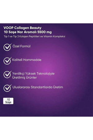 Voop Collagen Beauty Yüksek Biyoaktif Hidrolize Tip I & Tip III Kolajen 30 Saşe