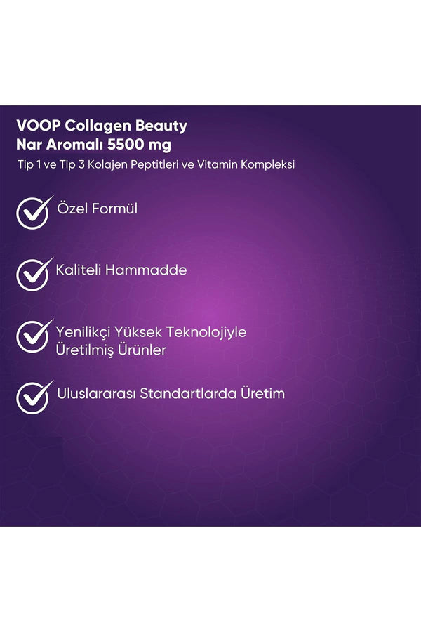 Voop Collagen Beauty Yüksek Biyoaktif Hidrolize Tip I & Tip III Kolajen 30 Tüp