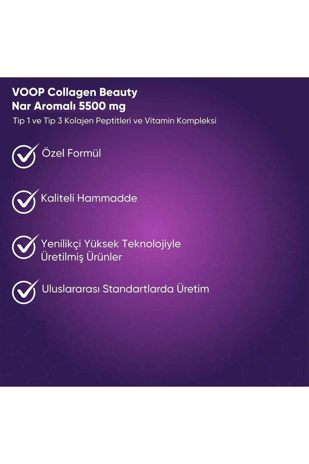 Voop Collagen Beauty Yüksek Biyoaktif Hidrolize Tip I & Tip III Kolajen 7 Tüp