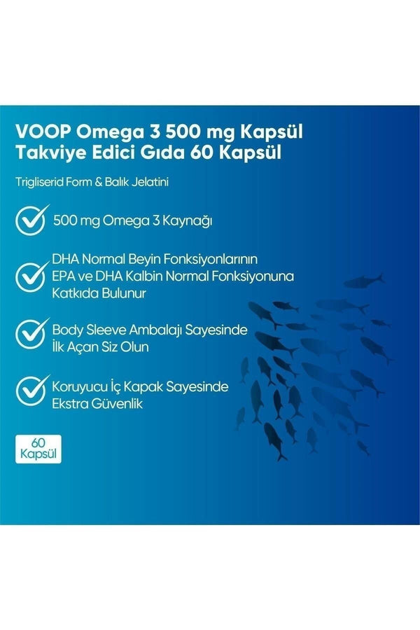 Voop Omega-3 Balık Yağı Yüksek EPA & DHA 500 mg 60 Soft Jel