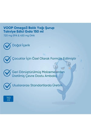 Voop Omega-3 Kids Balık Yağı Şurup Portakal Aromalı 150 ml