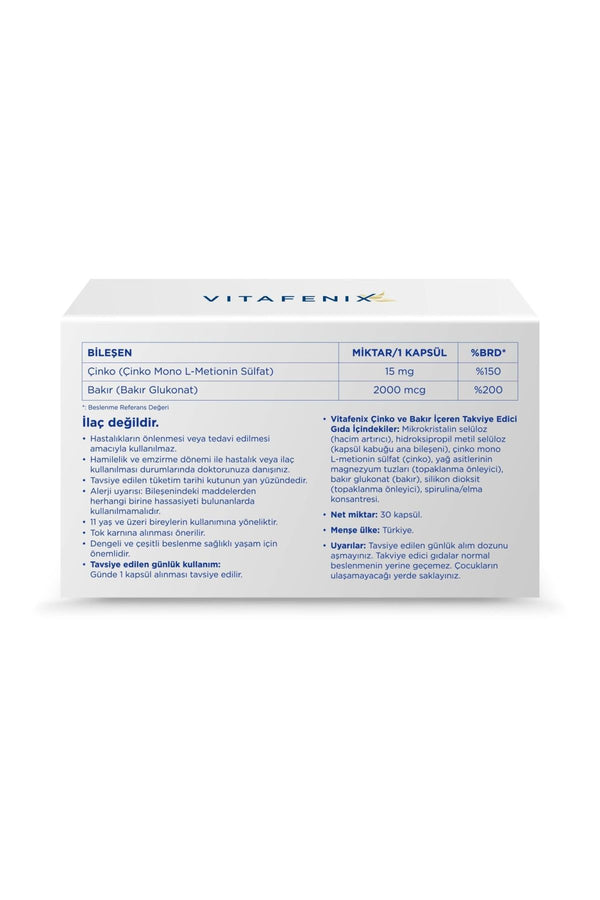 Vitafenix Çinko ve Bakır 30 Kapsül